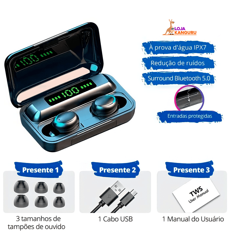 Fone de Ouvido Bluetooth com Microfone TWS PRO - Ame Promo
